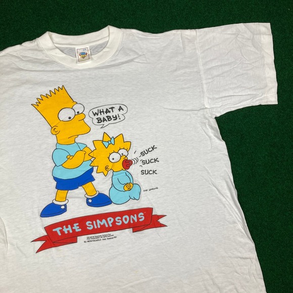 Vintage The Simpsons Shirt Mens XXL White 1992 Bart Maggie What A Baby 90s Tee